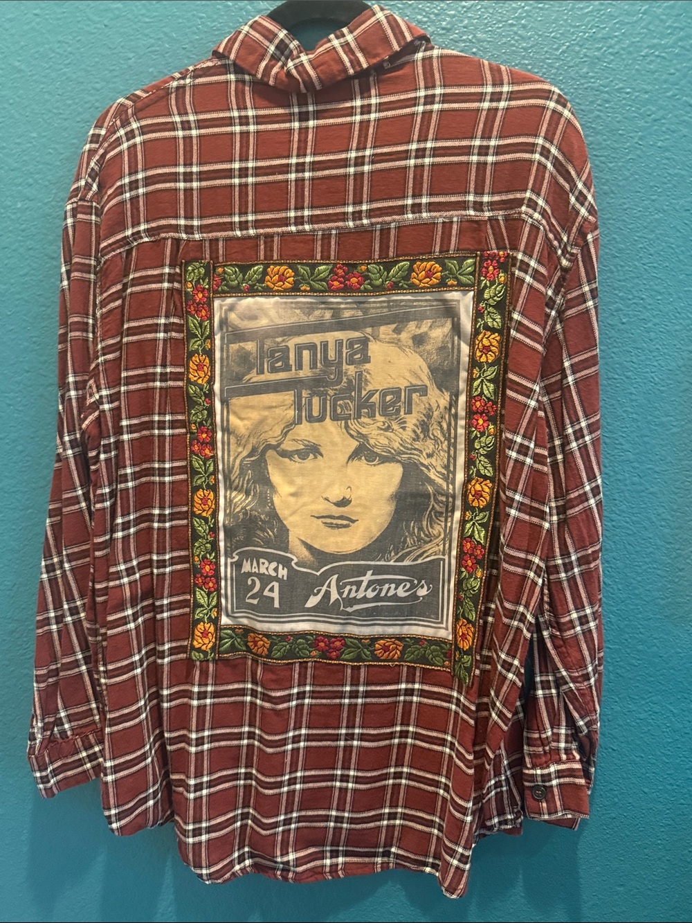 Upcycled Tanya Tucker Red Plaid Graphic Back Panel Flannel Shirt